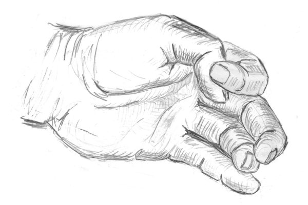 A drawing of a hand