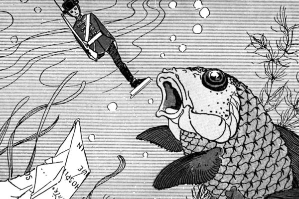 A drawing of a fish eating the tin soldier